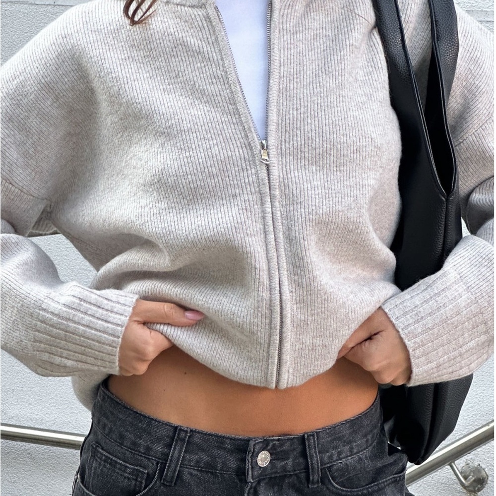 White Fox Boutique Cream Zip-Up Cardigan